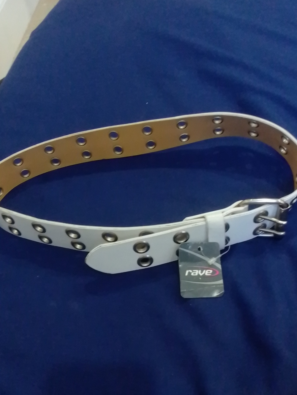 rave White Double-Row Grommet Belt with Polished Buckle